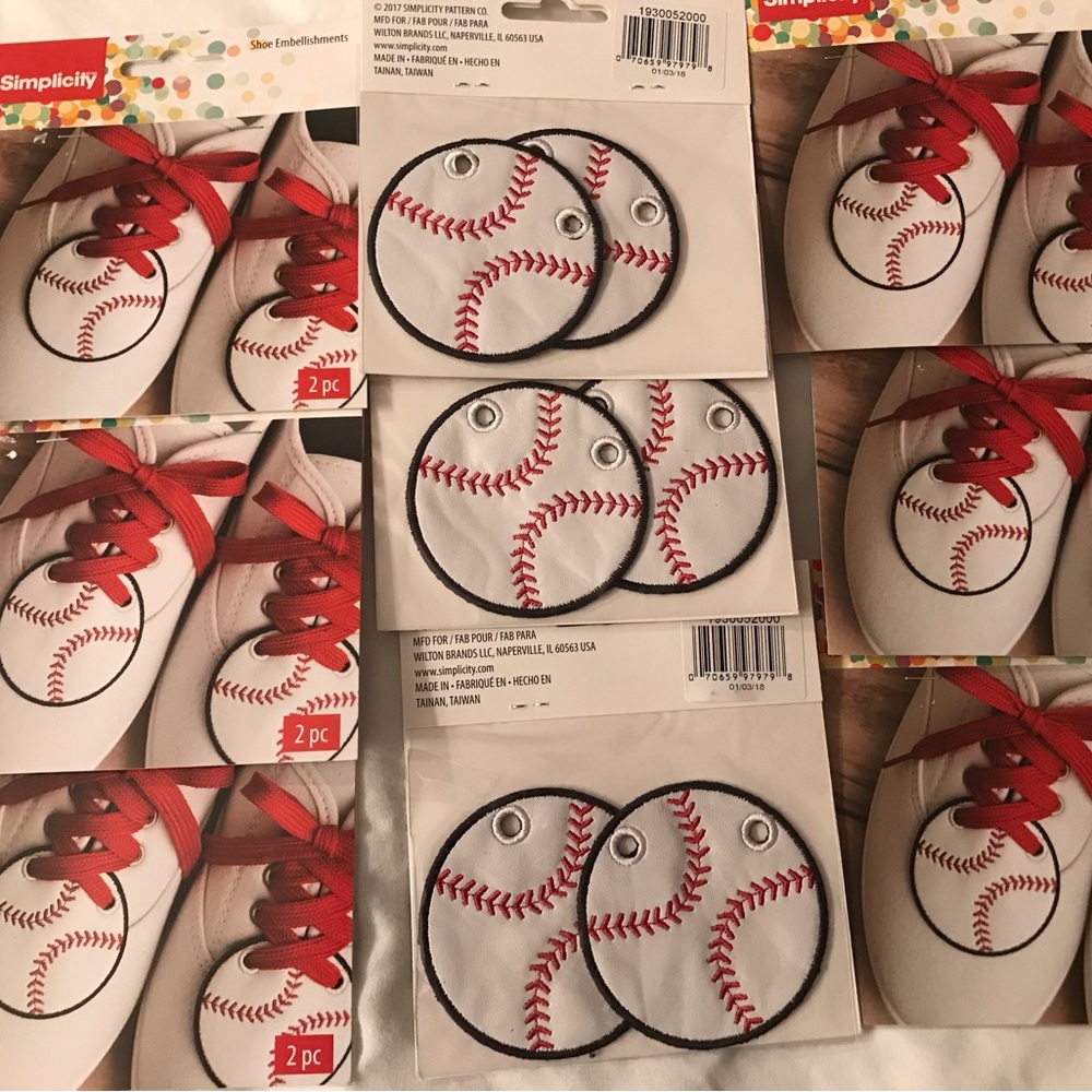 Simplicity White & Red Baseball Shoe Embellishments